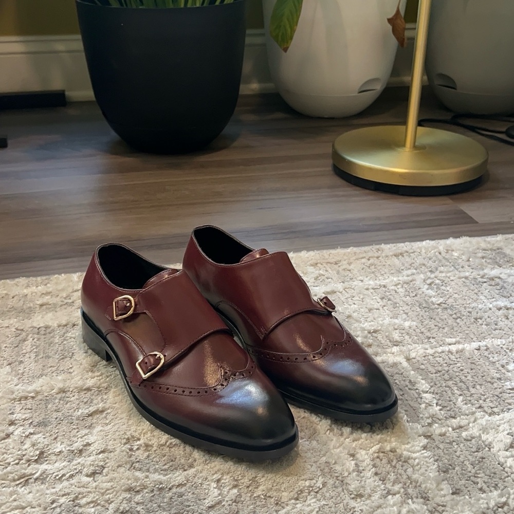 Men's Burgundy Handmade Pure Leather Monk Strap Shoes - Like New